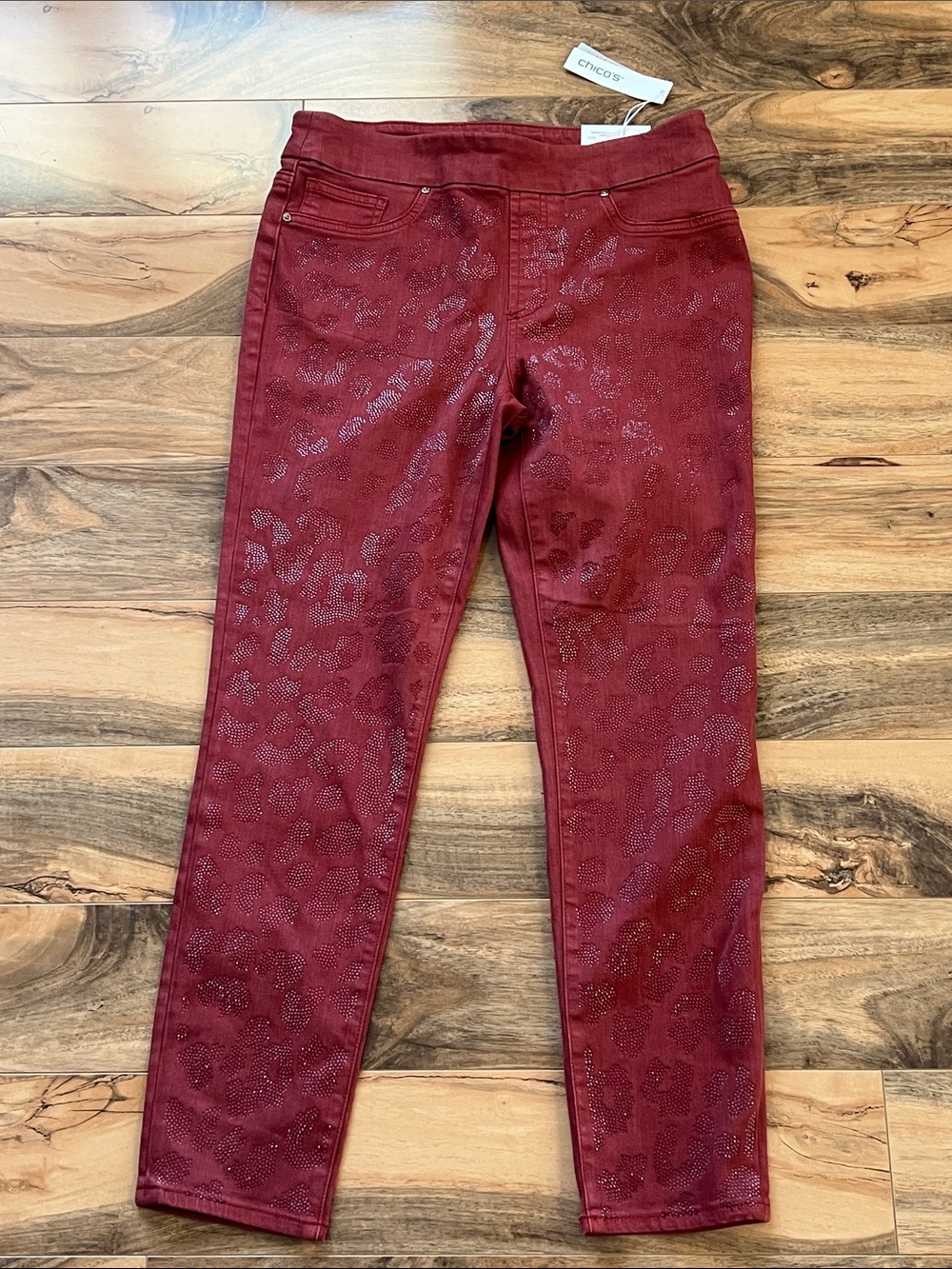 Chico’s Rust Rhinestone Leopard Jegging Ankle Pants Womens Sz 0.5R/US 6R NWT